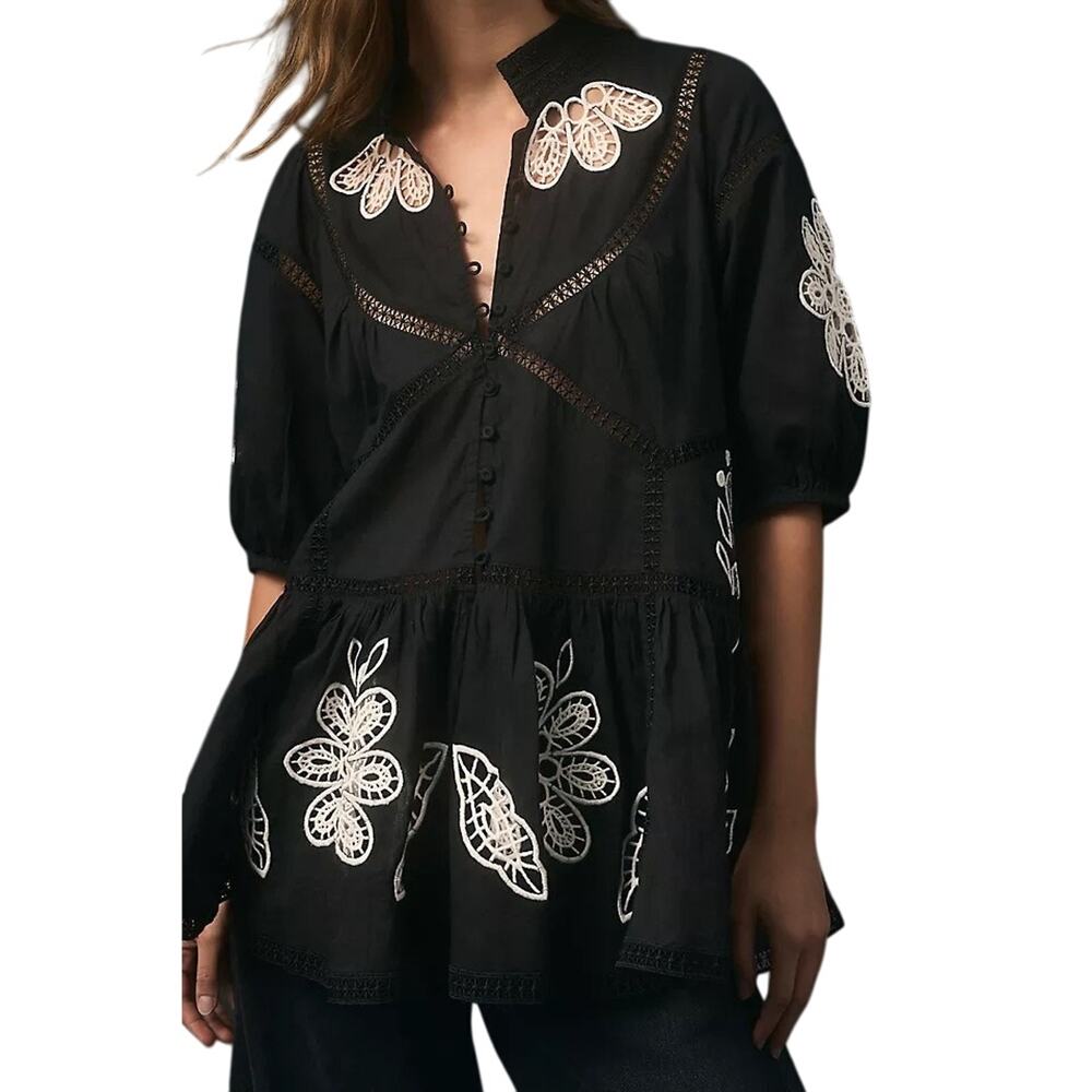 Forever That Girl Short Sleeve High Neck Peasant Blouse Size S New w/ Tag SOO